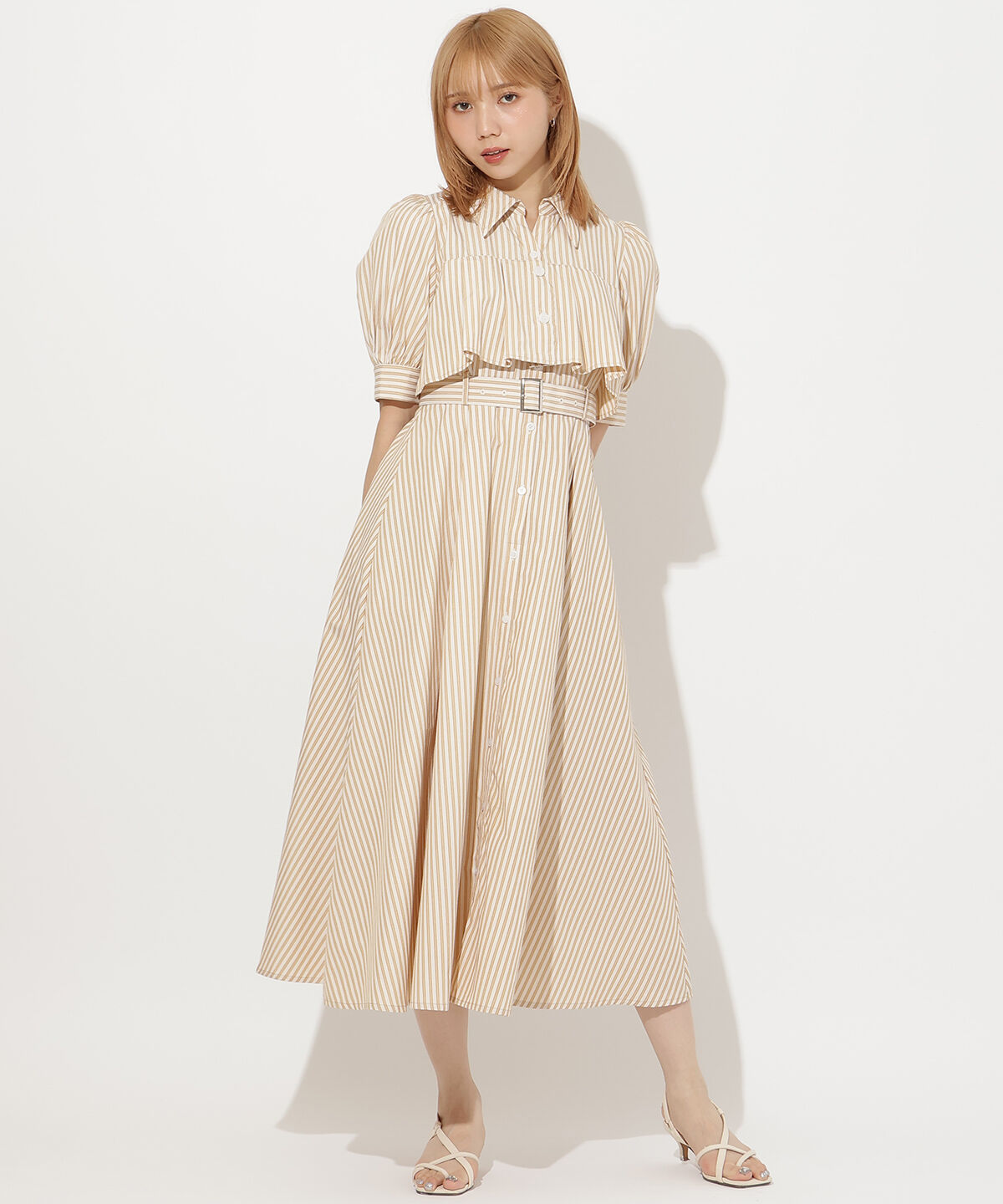 アンドクチュール「ビスチェ切替ストライプシャツワンピース」|ワンピース|beige/borderｽﾄﾗｲﾌﾟ