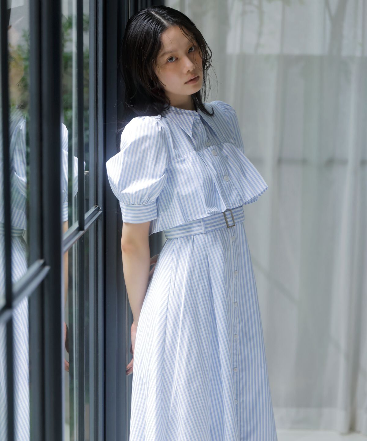 アンドクチュール「ビスチェ切替ストライプシャツワンピース」|ワンピース|