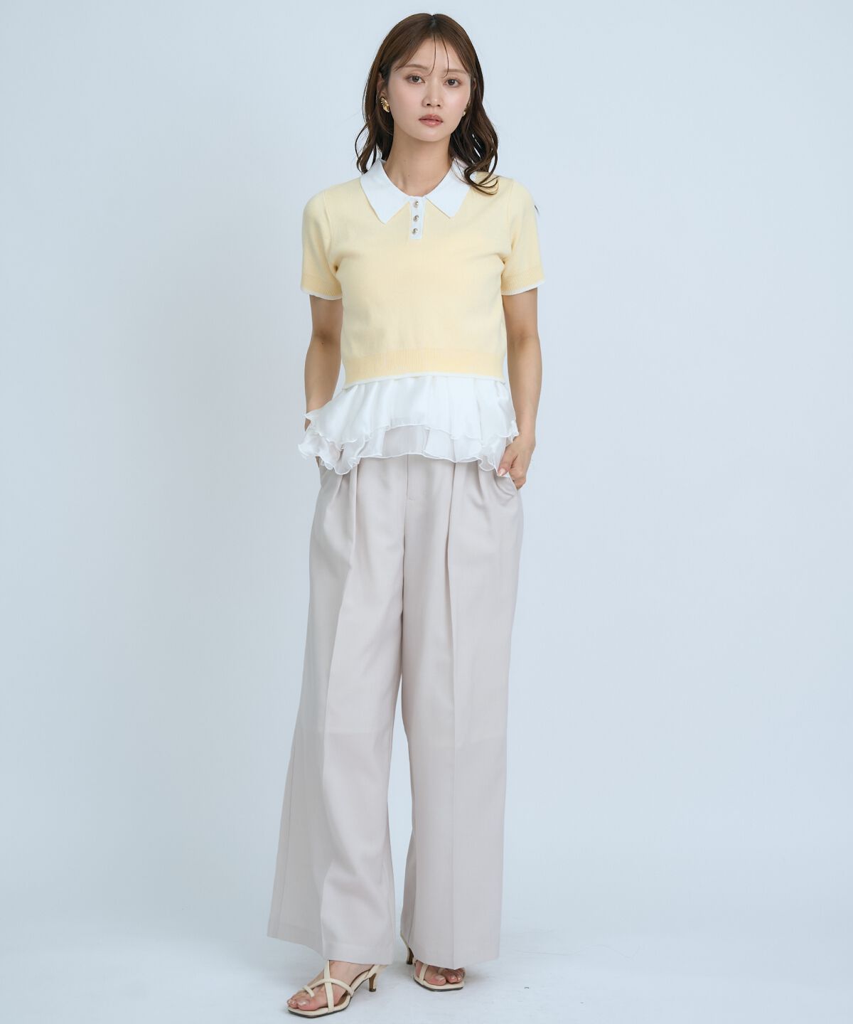 アンドクチュール「ポロニットプルオーバー&times;ペプラムキャミソール」|ニット・セーター|