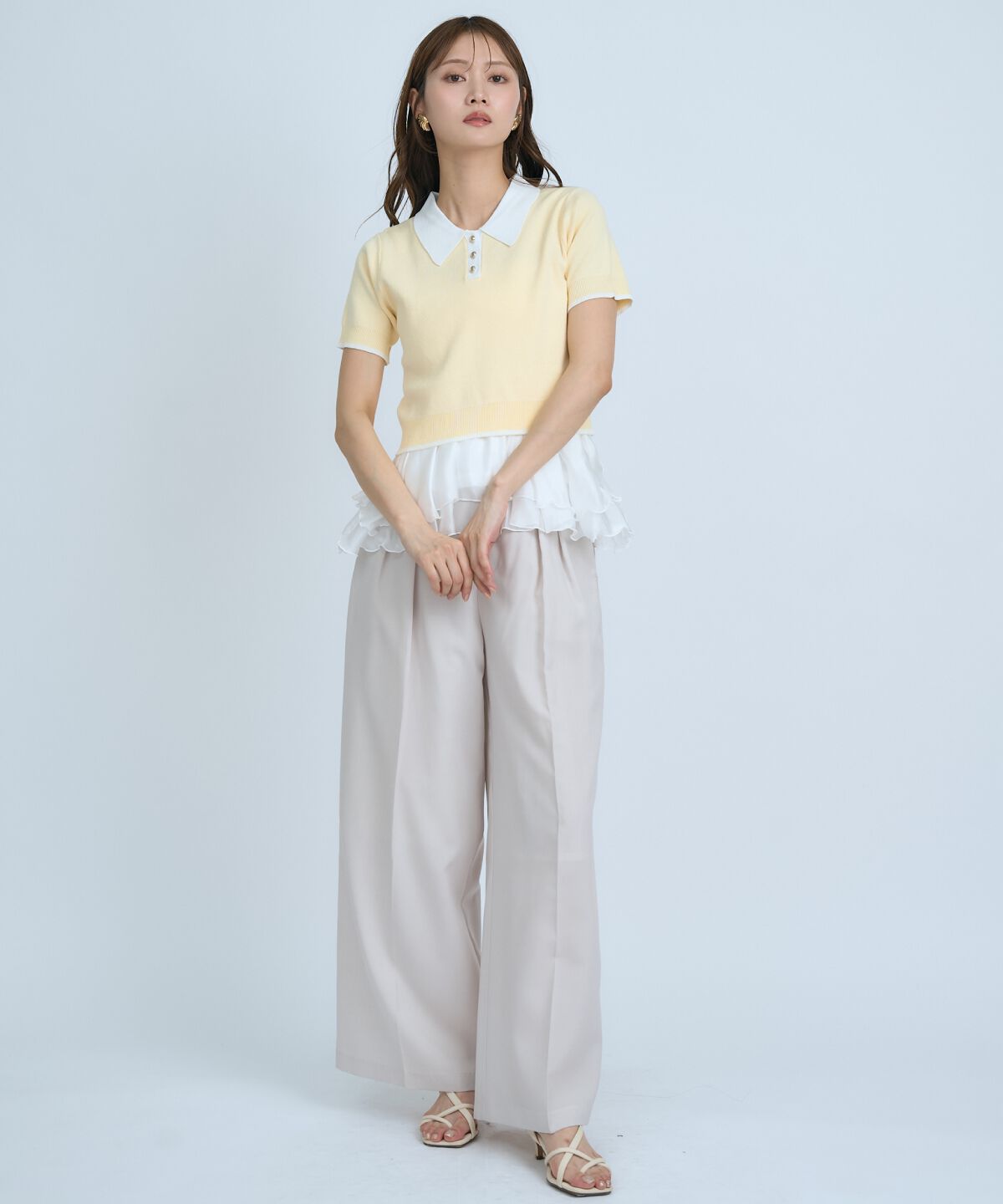 アンドクチュール「ポロニットプルオーバー&times;ペプラムキャミソール」|ニット・セーター|