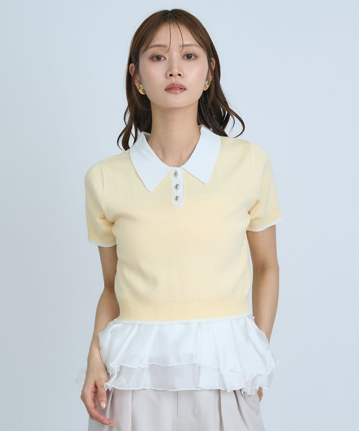 アンドクチュール「ポロニットプルオーバー&times;ペプラムキャミソール」|ニット・セーター|