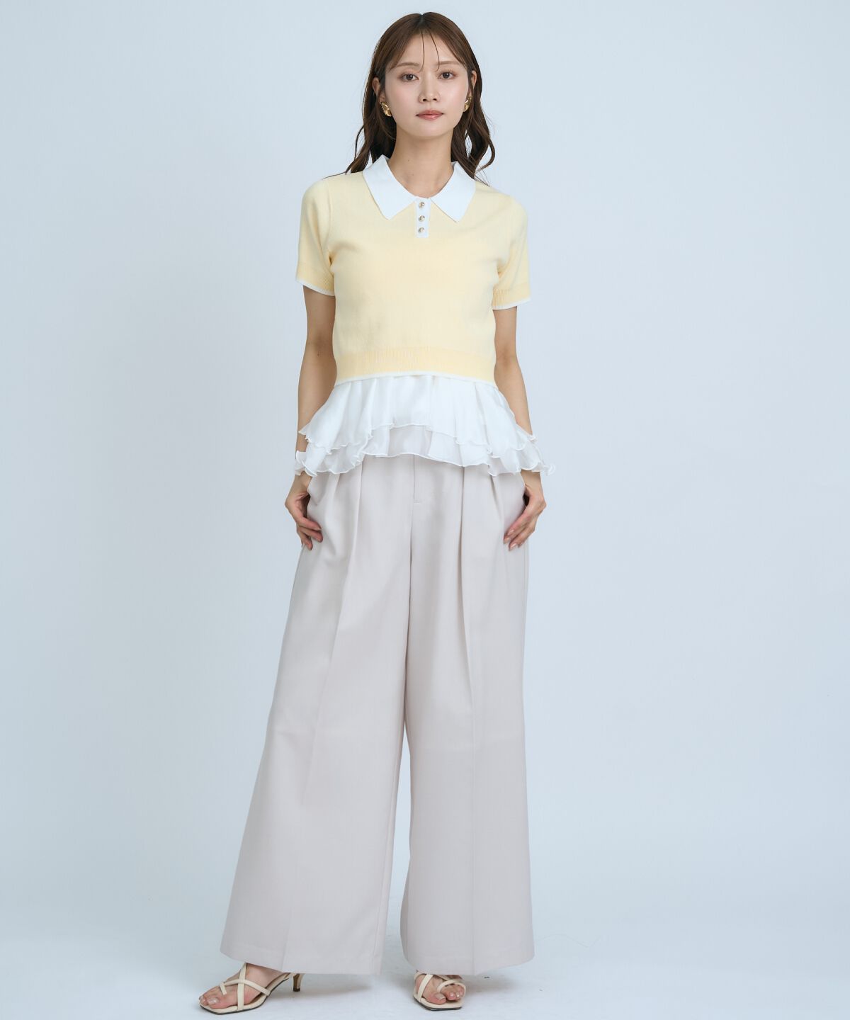 アンドクチュール「ポロニットプルオーバー&times;ペプラムキャミソール」|ニット・セーター|