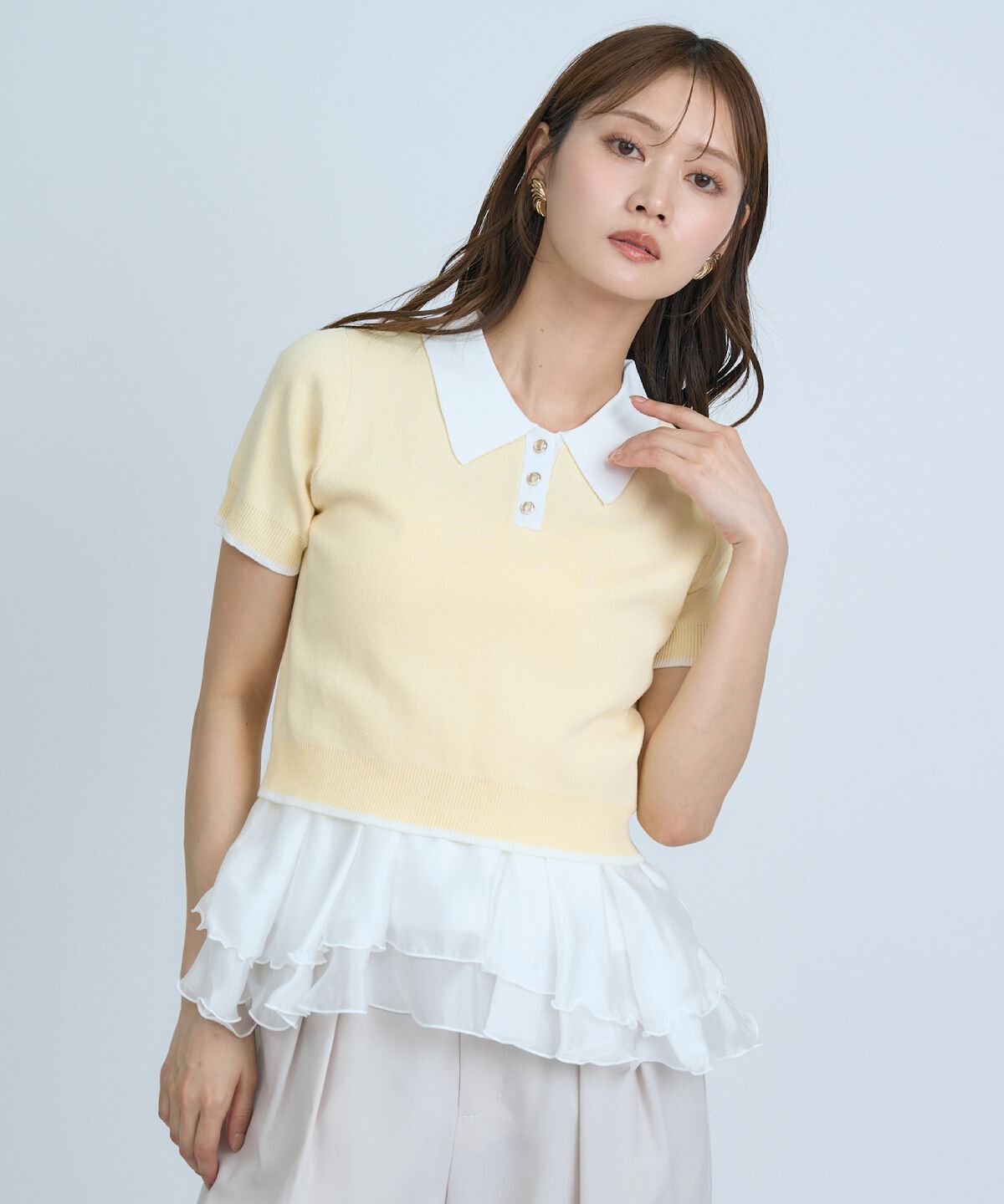 アンドクチュール「ポロニットプルオーバー&times;ペプラムキャミソール」|ニット・セーター|