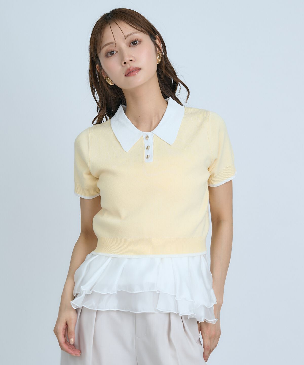 アンドクチュール「ポロニットプルオーバー&times;ペプラムキャミソール」|ニット・セーター|