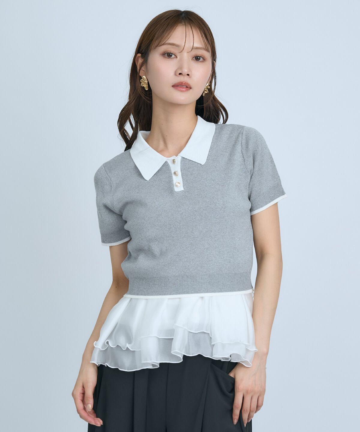 アンドクチュール「ポロニットプルオーバー&times;ペプラムキャミソール」|ニット・セーター|