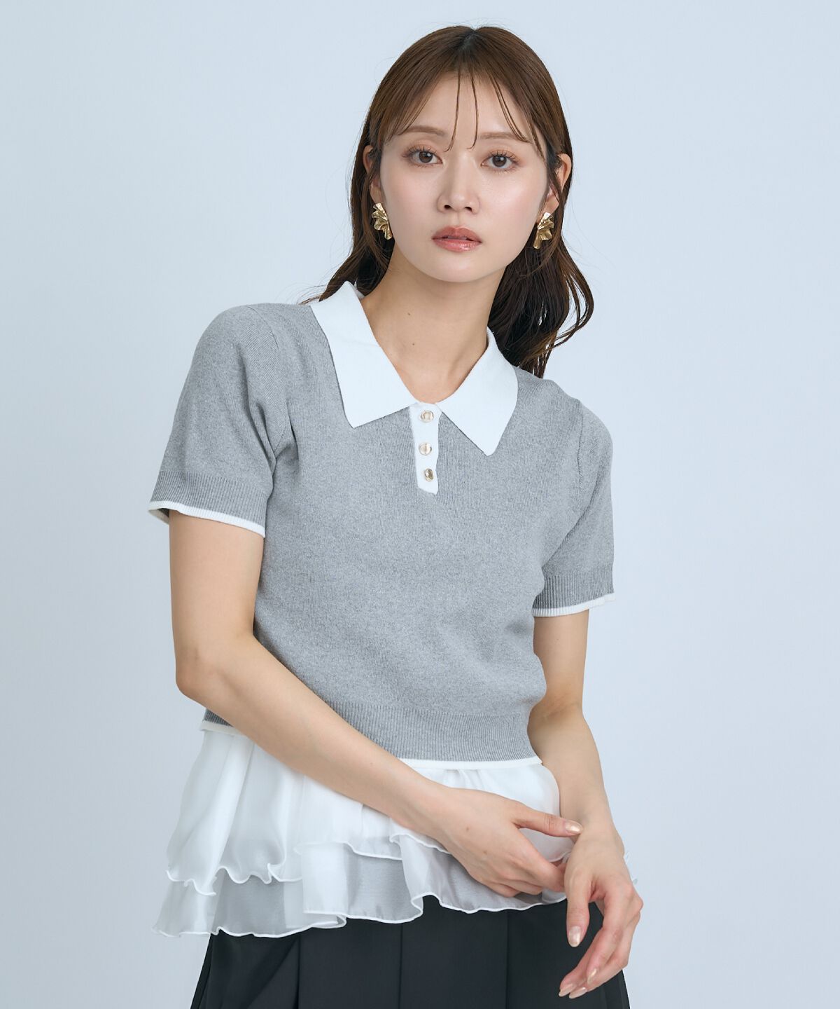 アンドクチュール「ポロニットプルオーバー&times;ペプラムキャミソール」|ニット・セーター|