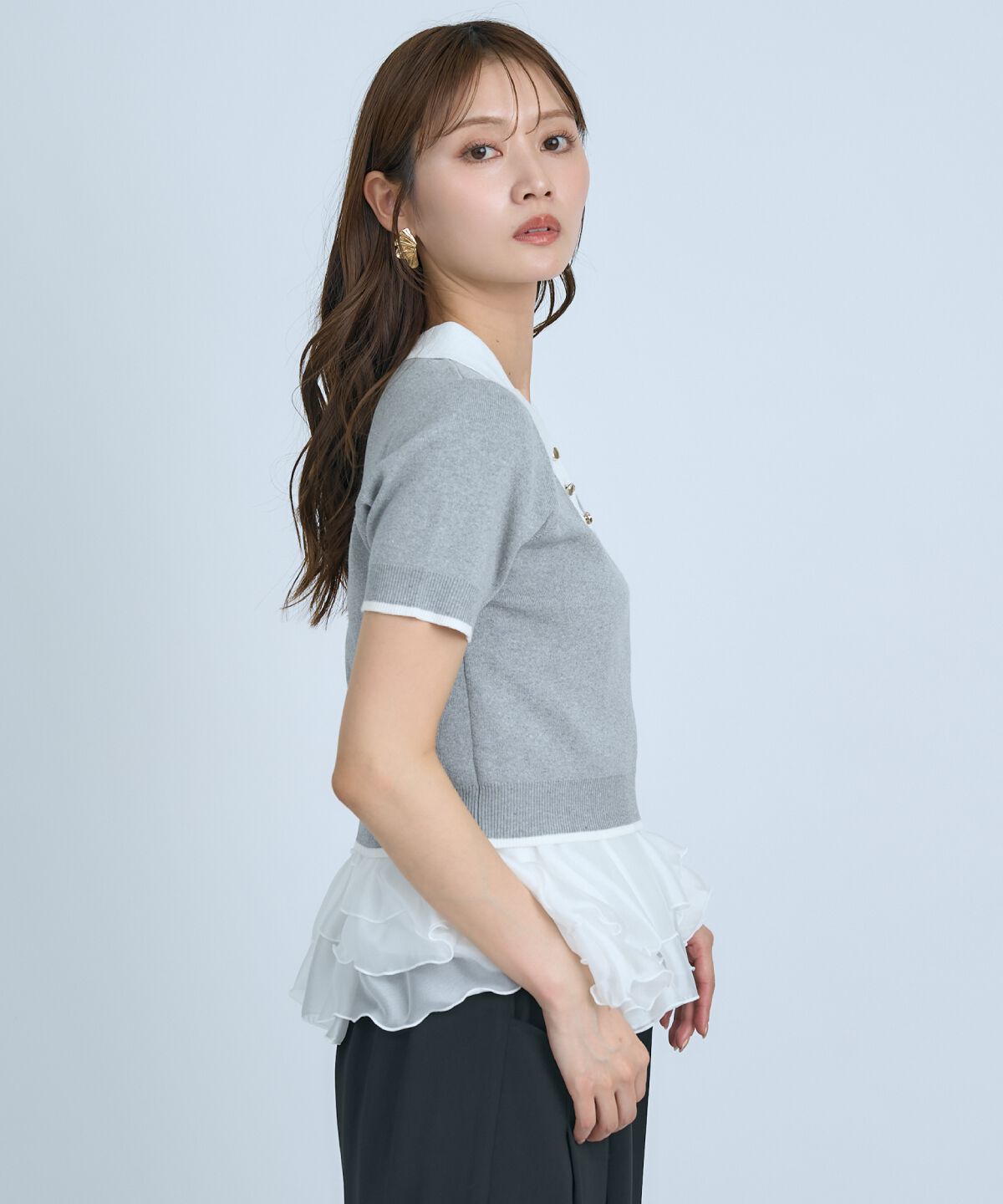 アンドクチュール「ポロニットプルオーバー&times;ペプラムキャミソール」|ニット・セーター|