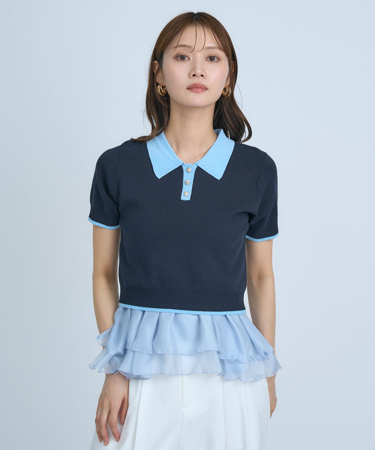 アンドクチュール「ポロニットプルオーバー&times;ペプラムキャミソール」|ニット・セーター|