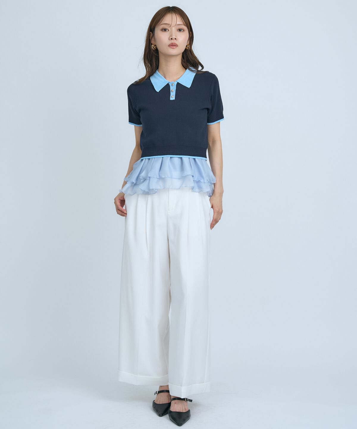 アンドクチュール「ポロニットプルオーバー&times;ペプラムキャミソール」|ニット・セーター|