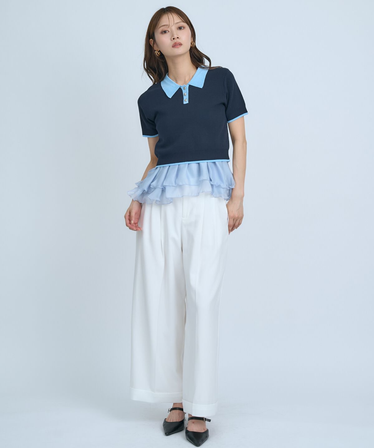 アンドクチュール「ポロニットプルオーバー&times;ペプラムキャミソール」|ニット・セーター|