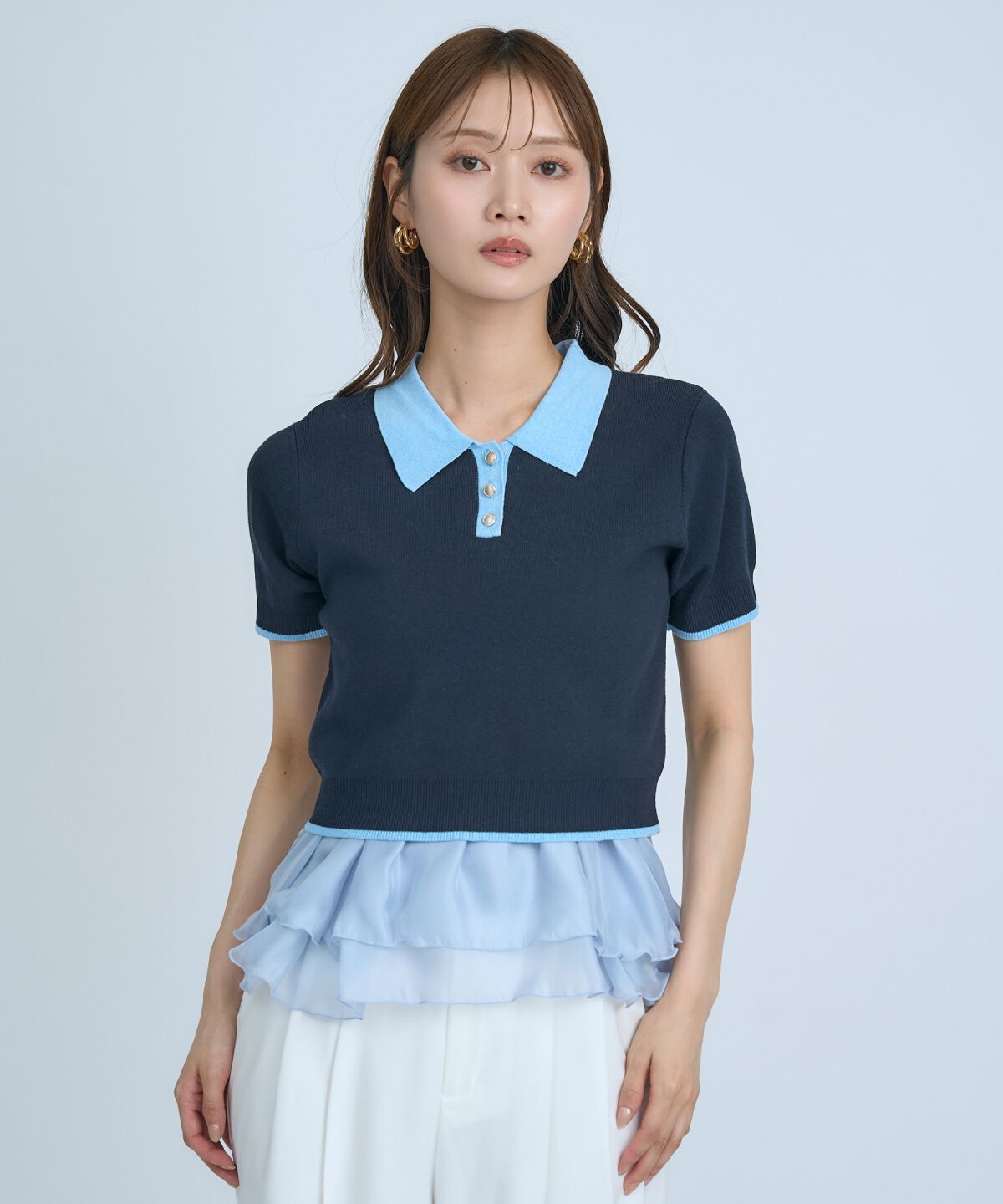 アンドクチュール「ポロニットプルオーバー&times;ペプラムキャミソール」|ニット・セーター|