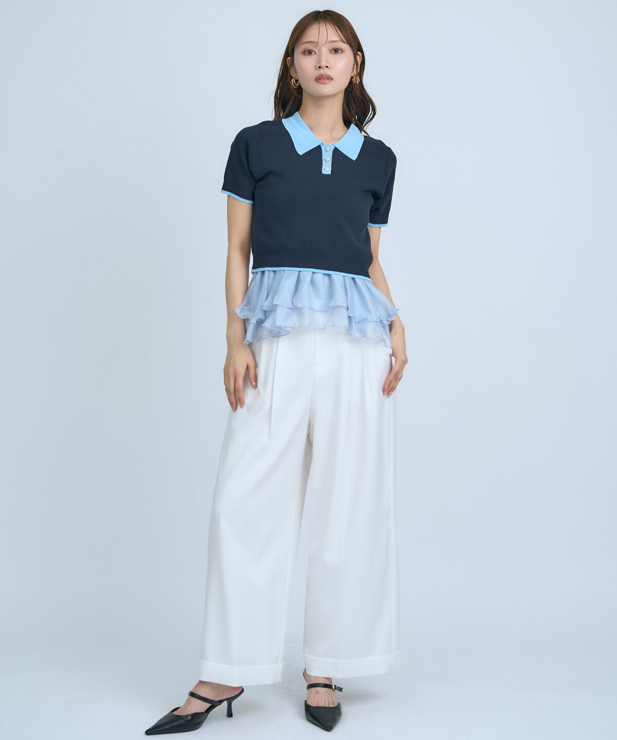 アンドクチュール「ポロニットプルオーバー&times;ペプラムキャミソール」|ニット・セーター|