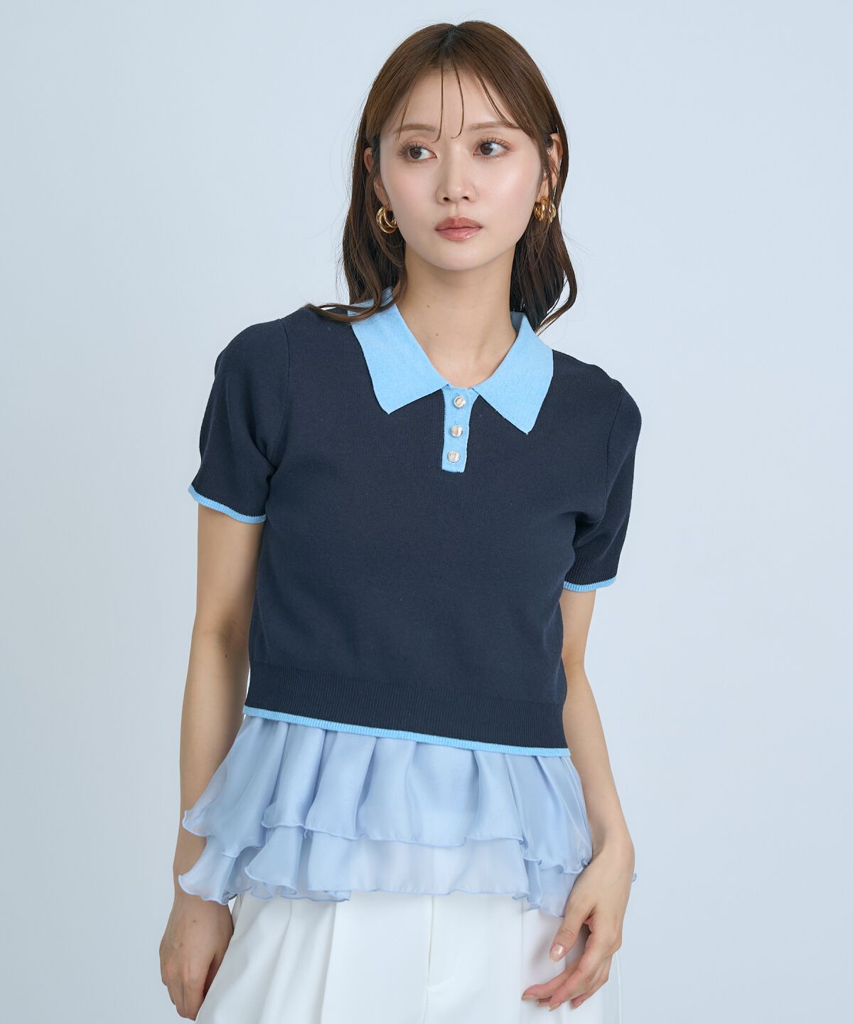 アンドクチュール「ポロニットプルオーバー&times;ペプラムキャミソール」|ニット・セーター|