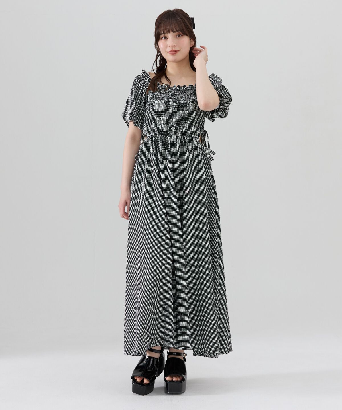 REDYAZEL「シャーリングギンガムチェックワンピース」|ワンピース|黒系チェック