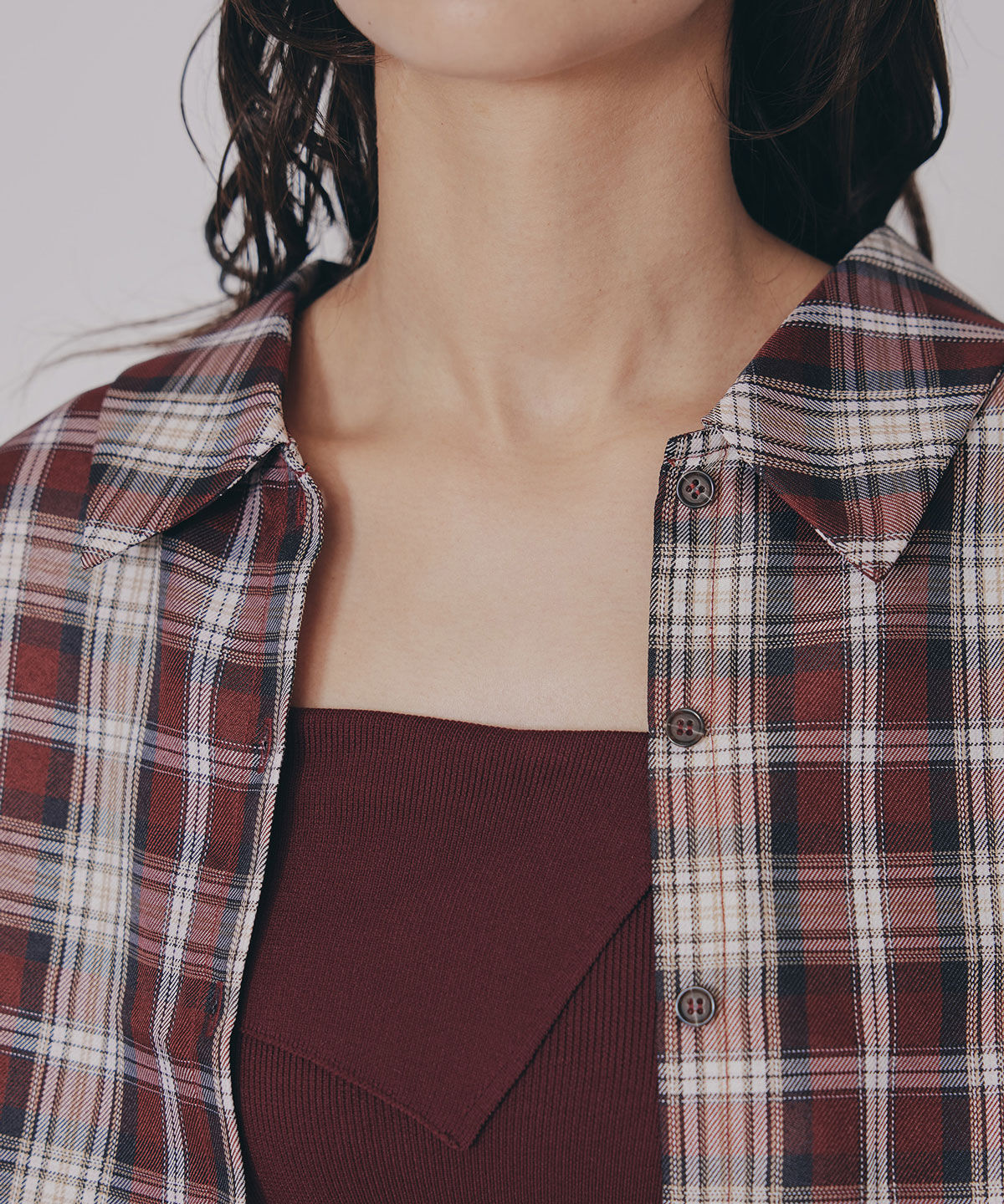 REDYAZEL「チェックショートシャツ&times;ニットミニワンピース」|ワンピース|