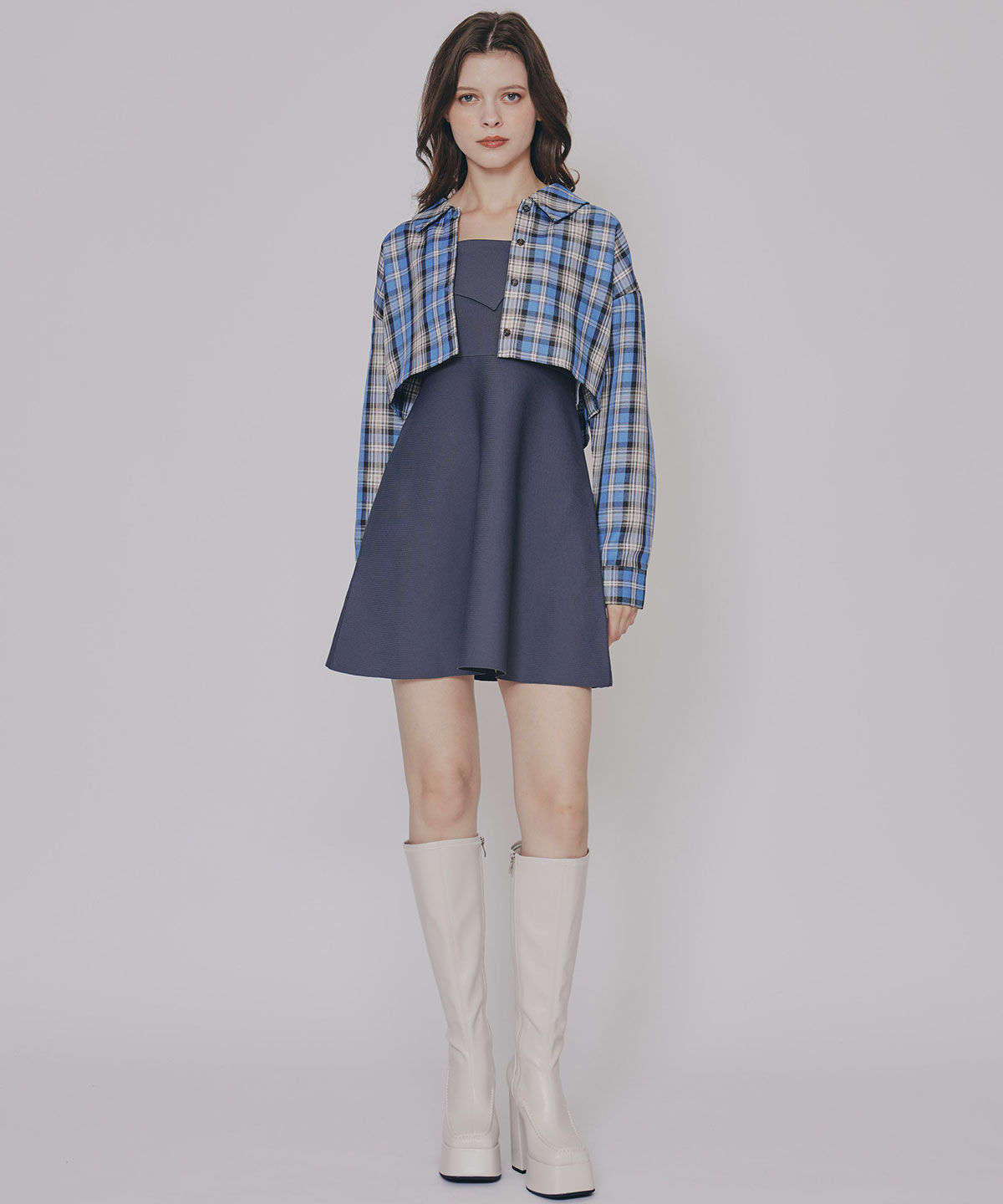 REDYAZEL「チェックショートシャツ&times;ニットミニワンピース」|ワンピース|