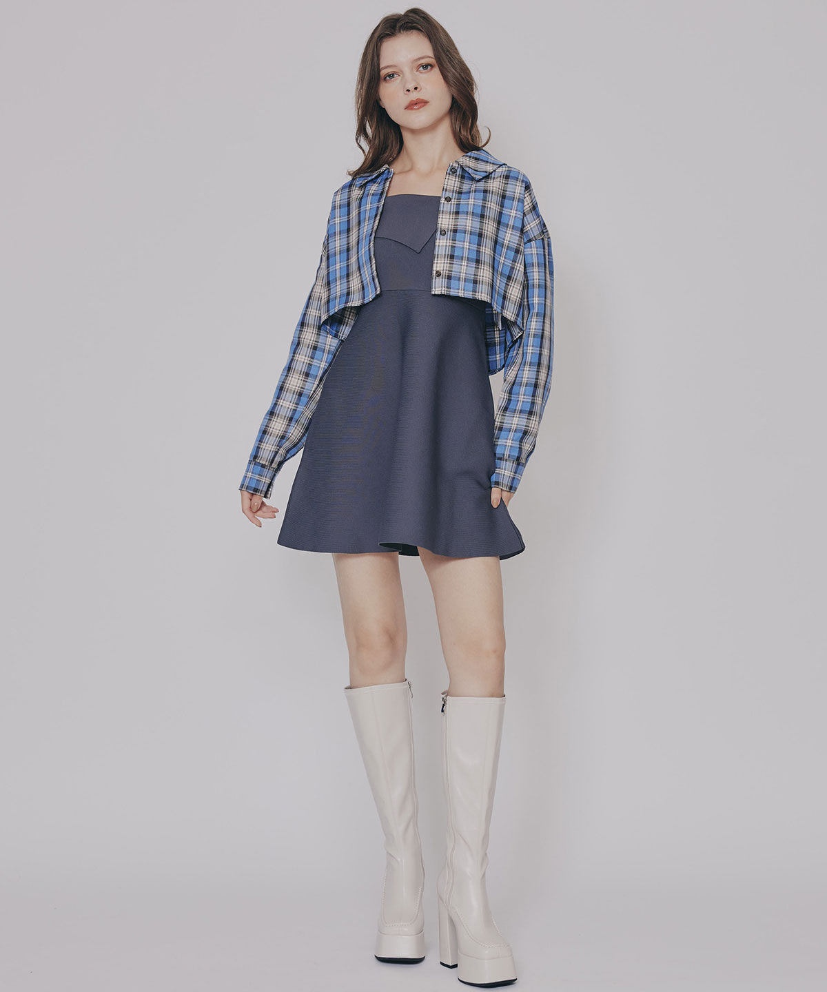 REDYAZEL「チェックショートシャツ&times;ニットミニワンピース」|ワンピース|