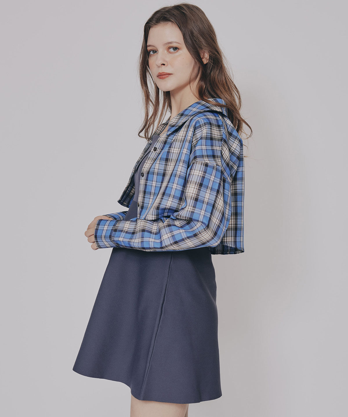 REDYAZEL「チェックショートシャツ&times;ニットミニワンピース」|ワンピース|