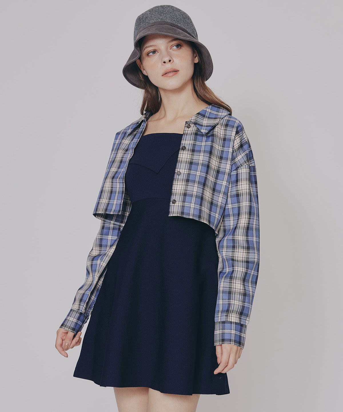 REDYAZEL「チェックショートシャツ&times;ニットミニワンピース」|ワンピース|ｸﾞﾚﾝﾁｪｯｸ(大)