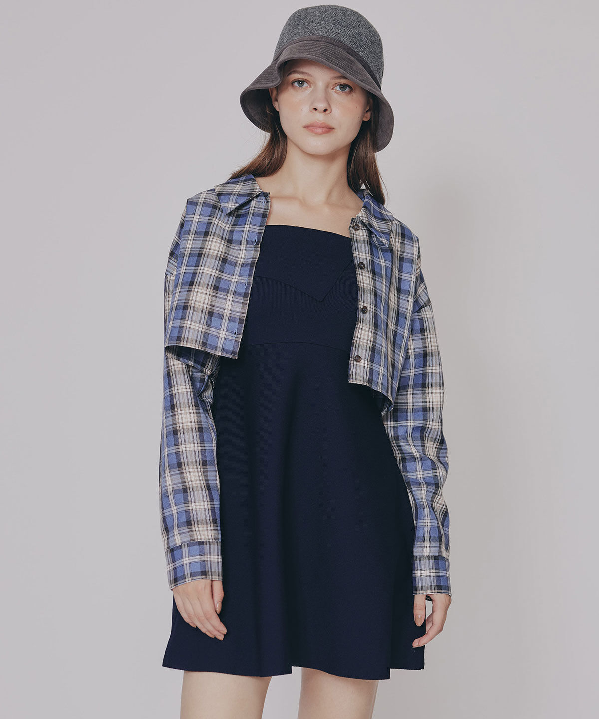 REDYAZEL「チェックショートシャツ&times;ニットミニワンピース」|ワンピース|