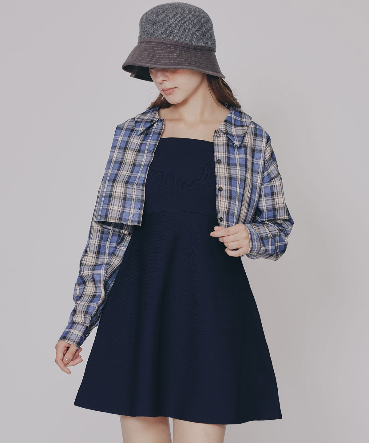 REDYAZEL「チェックショートシャツ&times;ニットミニワンピース」|ワンピース|