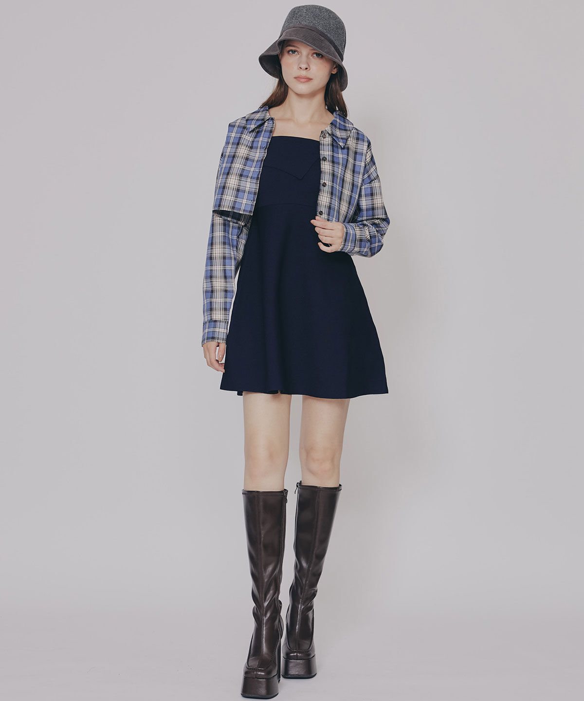 REDYAZEL「チェックショートシャツ&times;ニットミニワンピース」|ワンピース|