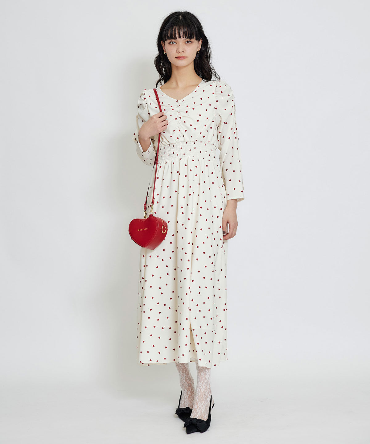 REDYAZEL「Love Me Heart ギャザーリボンロングフレアワンピース」|ワンピース|