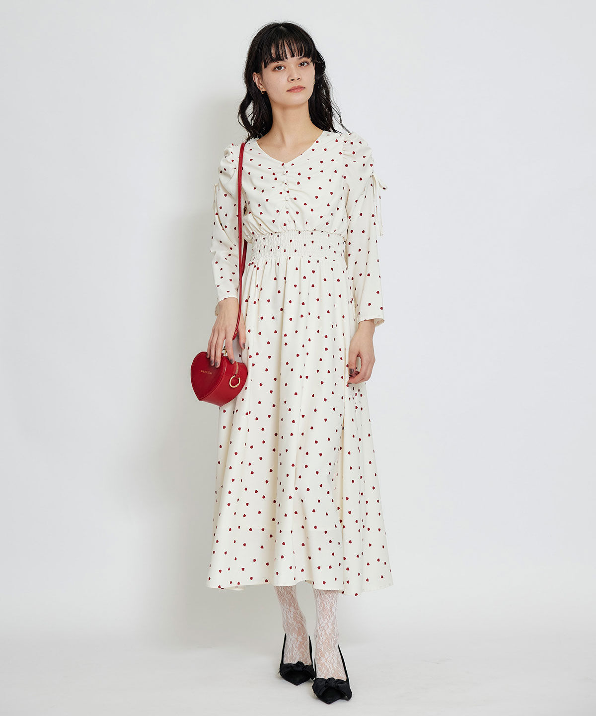 REDYAZEL「Love Me Heart ギャザーリボンロングフレアワンピース」|ワンピース|