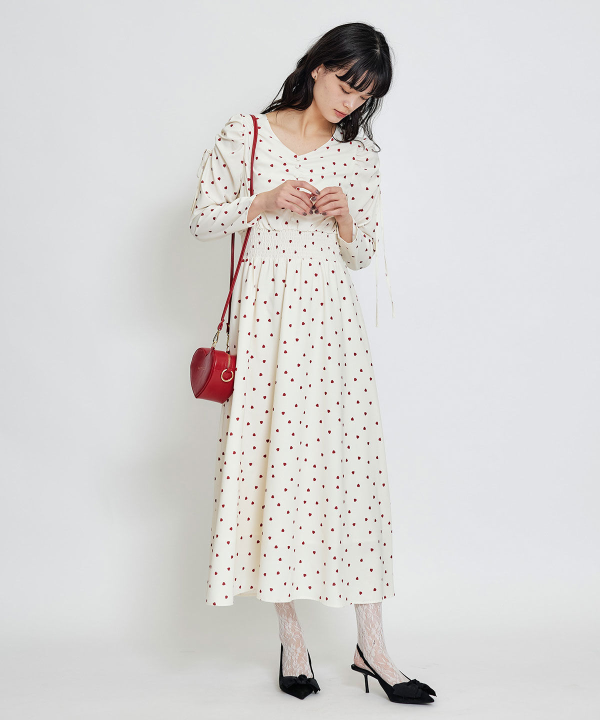 REDYAZEL「Love Me Heart ギャザーリボンロングフレアワンピース」|ワンピース|