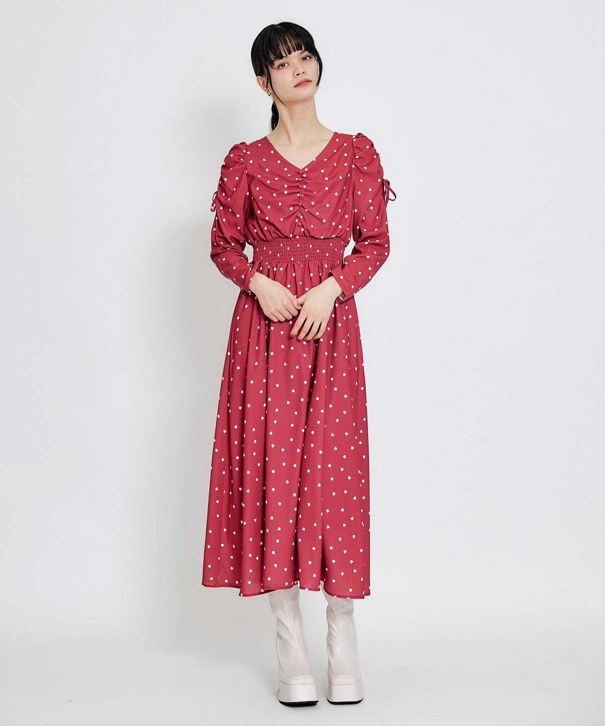 REDYAZEL「Love Me Heart ギャザーリボンロングフレアワンピース」|ワンピース|