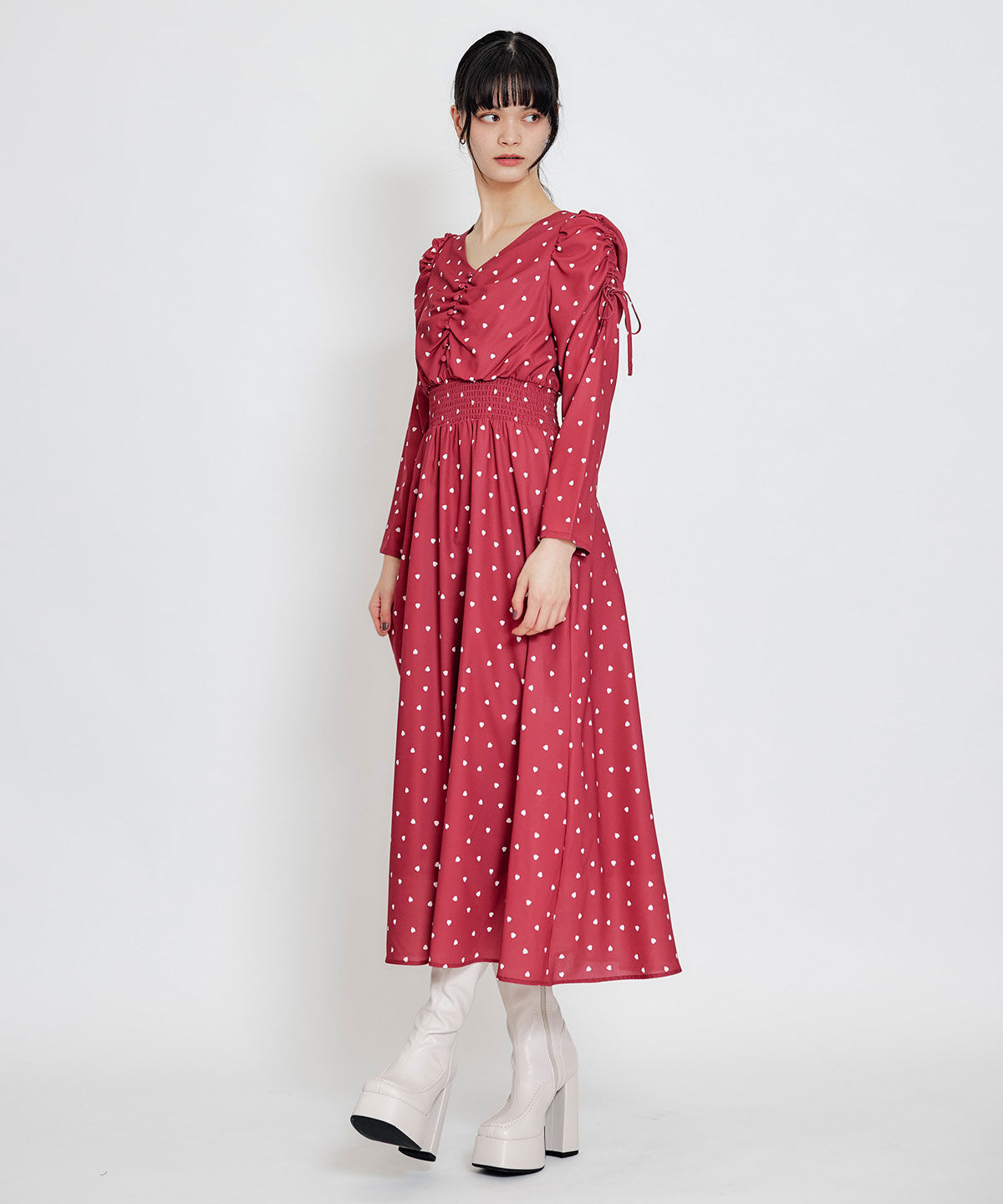 REDYAZEL「Love Me Heart ギャザーリボンロングフレアワンピース」|ワンピース|