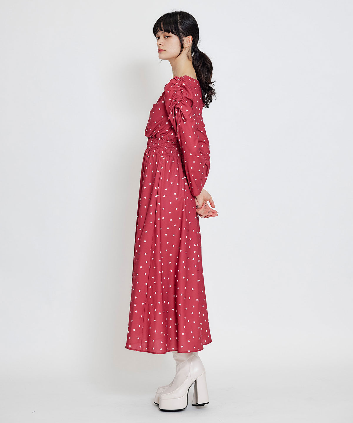 REDYAZEL「Love Me Heart ギャザーリボンロングフレアワンピース」|ワンピース|