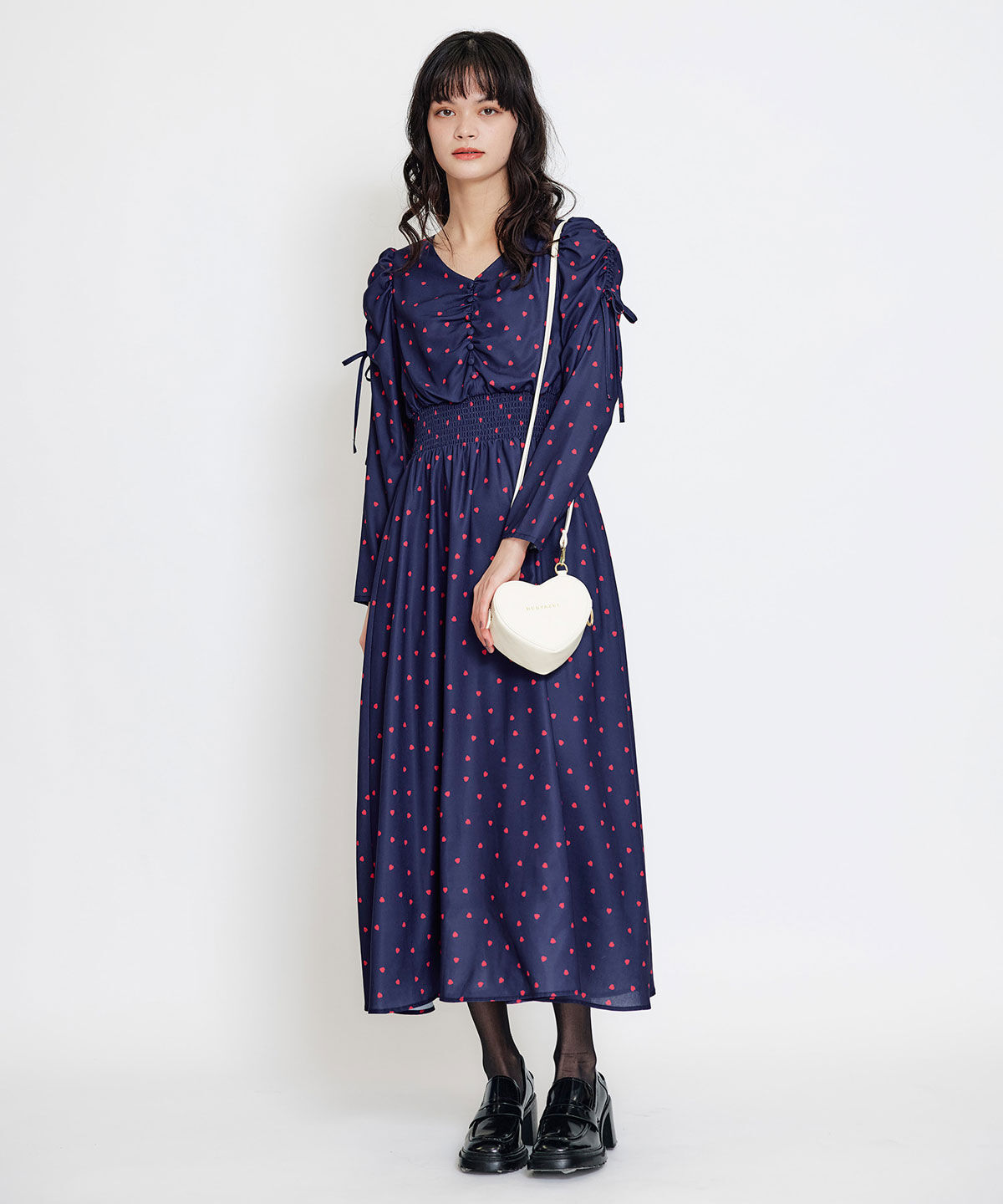 REDYAZEL「Love Me Heart ギャザーリボンロングフレアワンピース」|ワンピース|
