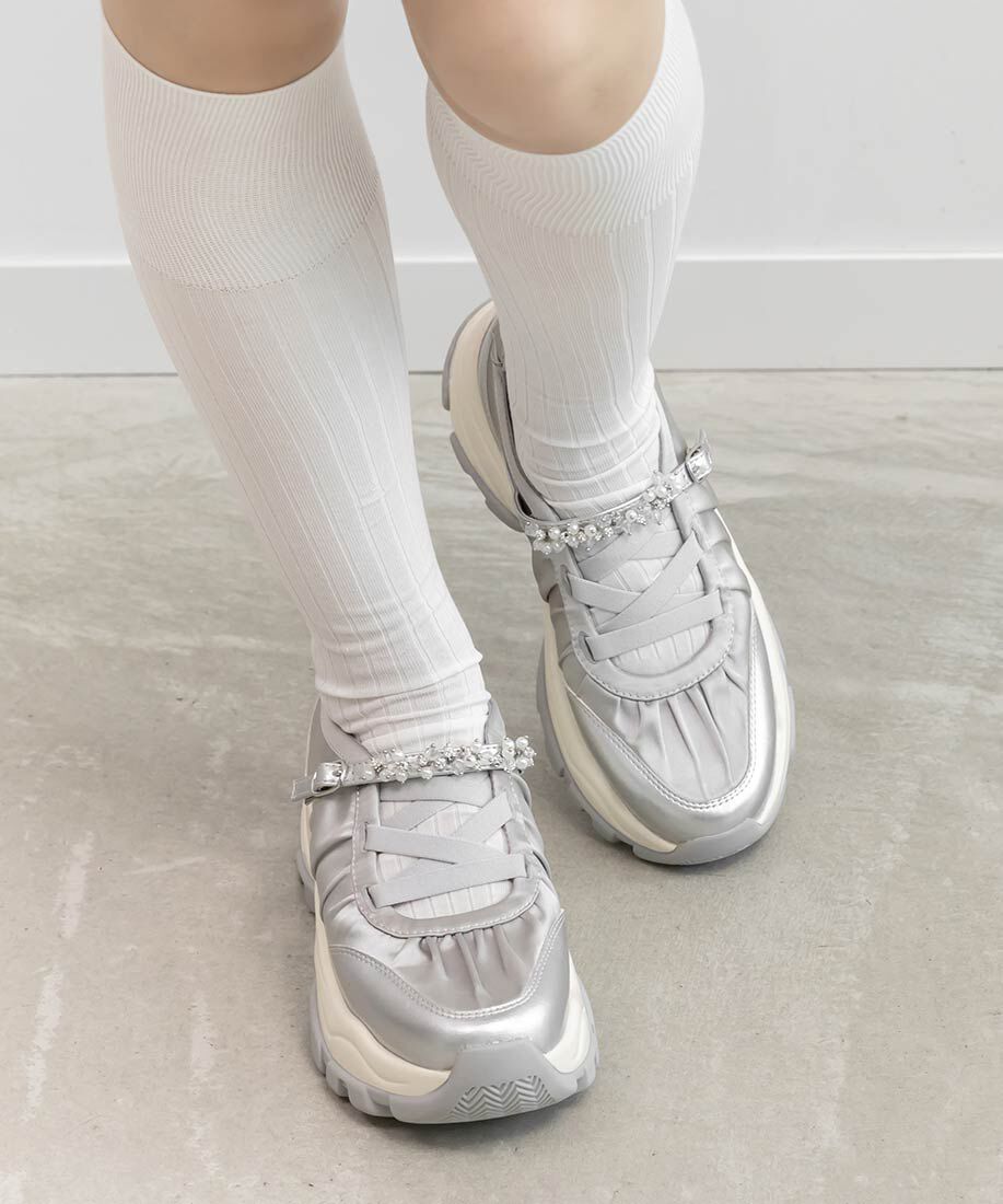  「ビジューベルトレースアップスニーカー」|スニーカー|シルバー