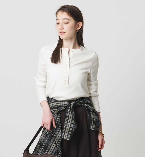 UNITED ARROWS「コットン フライス ヘンリーネック ロング Tシャツ」|Tシャツ・カットソー|OFF WHITE