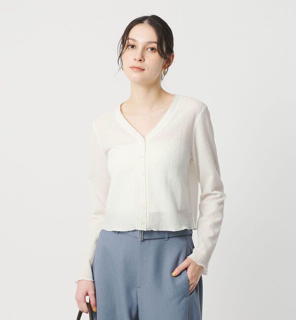 BEAUTY&YOUTH UNITED ARROWS「ソリッド＆チェック Vネック カーディガン」|カーディガン|WHITE