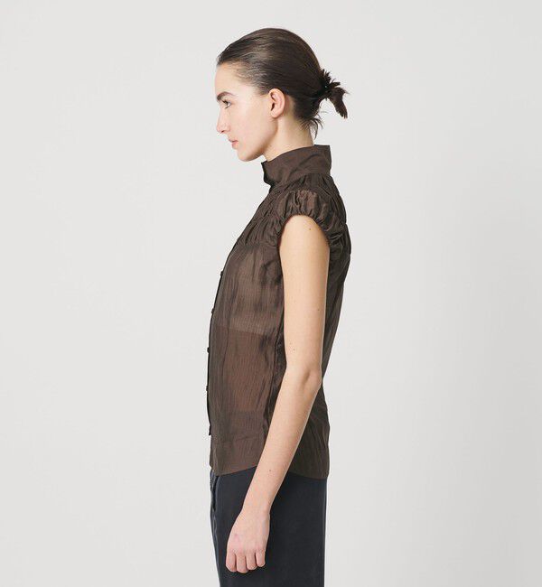 ATTISESSION「＜ATTISESSION＞シアーギャザー ショートスリーブ ブラウス」|シャツ・ブラウス|