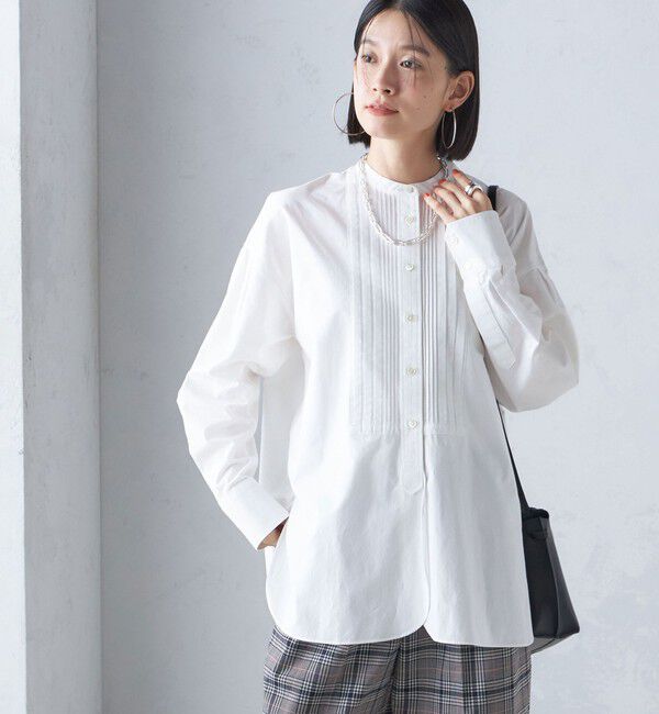 SHIPS for women「〈洗濯機可能〉ピンタック バンド カラー シャツ」|シャツ・ブラウス|オフホワイト