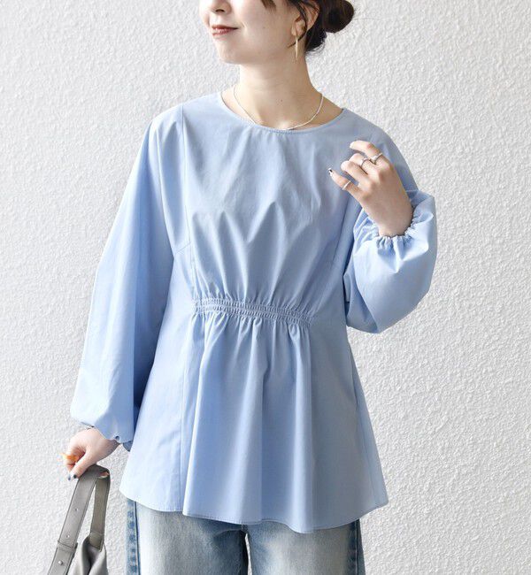 SHIPS any「SHIPS any:〈洗濯機可能〉REPREVE ギャザー パフシャツ ブラウス」|シャツ・ブラウス|ライトブルー