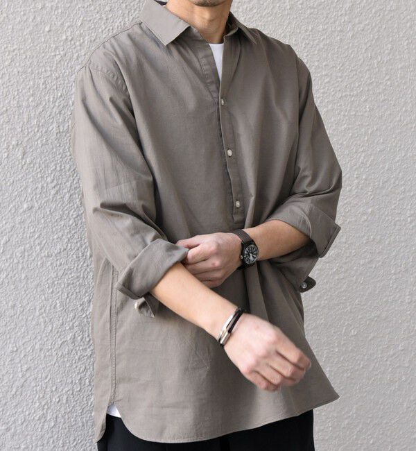 SHIPS any「SHIPS any:〈洗濯機可能〉コットン/リネン 7分袖  スキッパー プルオーバー シャツ 25SS◇」|シャツ・ブラウス|オリーブ