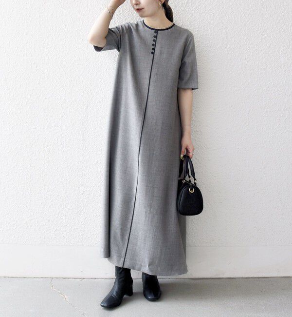 SHIPS any「SHIPS any:〈洗濯機可能〉ウーステッド パイピング ボタン フレア ワンピース」|ワンピース|