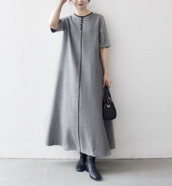 SHIPS any「SHIPS any:〈洗濯機可能〉ウーステッド パイピング ボタン フレア ワンピース」|ワンピース|