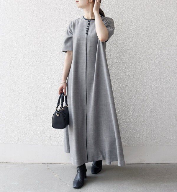 SHIPS any「SHIPS any:〈洗濯機可能〉ウーステッド パイピング ボタン フレア ワンピース」|ワンピース|