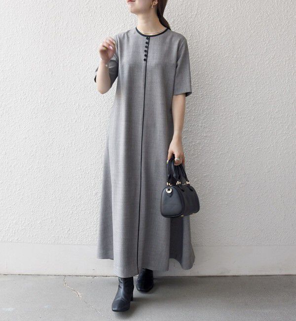 SHIPS any「SHIPS any:〈洗濯機可能〉ウーステッド パイピング ボタン フレア ワンピース」|ワンピース|