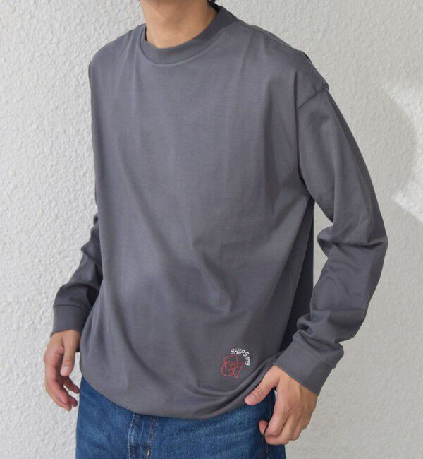 SHIPS any「SHIPS any: オーガニック コットン ワンポイント ロゴ プリント&times;刺繍 スピンドル Tシャツ(ロンT)◇」|Tシャツ・カットソー|