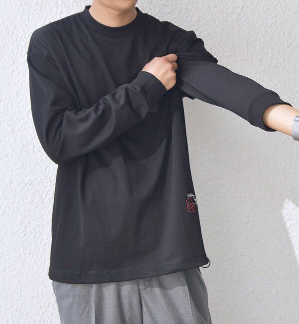 SHIPS any「SHIPS any: オーガニック コットン ワンポイント ロゴ プリント&times;刺繍 スピンドル Tシャツ(ロンT)◇」|Tシャツ・カットソー|