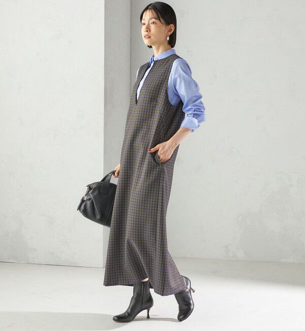 SHIPS for women「〈手洗い可能〉アジャスト ボタン チェック ジャンパー スカート」|ジャンパースカート|