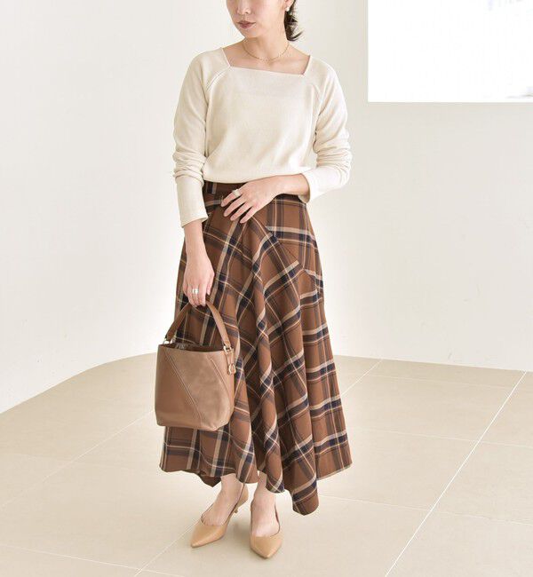 quaranciel「quaranciel:〈洗濯機可能〉アシンメトリー ヘム フレア チェック スカート」|スカート|