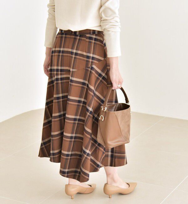 quaranciel「quaranciel:〈洗濯機可能〉アシンメトリー ヘム フレア チェック スカート」|スカート|
