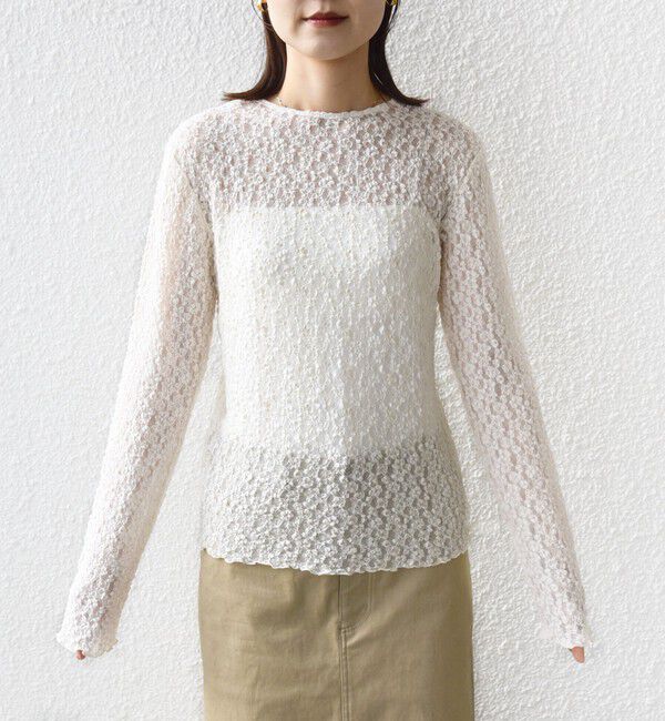 SHIPS for women「〈手洗い可能〉ラッセル レース ヘンリー ネック 2WAY プルオーバー」|Tシャツ・カットソー|